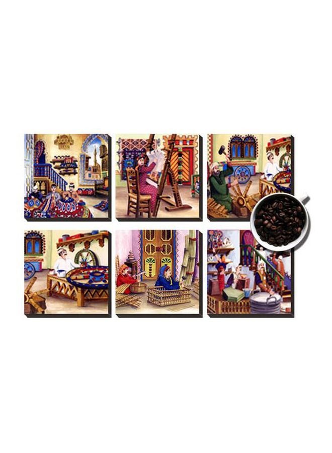 Photo Block 6-Piece Coasters Set Beige/Blue/Purple 9x9cm 