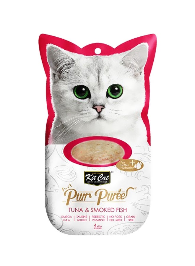 Kit Cat Purr Puree Tuna And Smoked Fish Pack Of 4 Multicolour 15grams