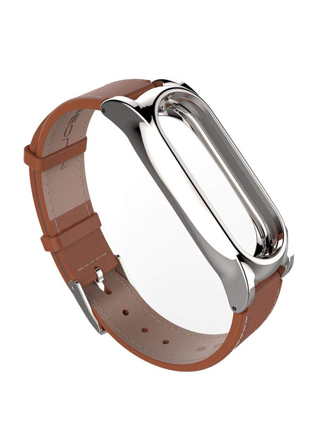 Leather Watch Strap For Xiaomi Mi Band 2 Brown - Image 1