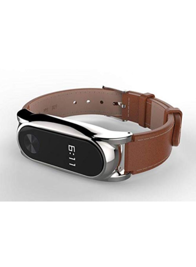 Leather Watch Strap For Xiaomi Mi Band 2 Brown - Image 3