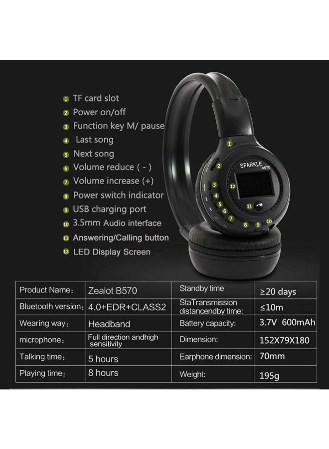 سمّاعة رأس رياضية بتصميم يغطي الأذن تعمل بالبلوتوث و مزوّدة بشاشة LED أسود/بني - Image 5
