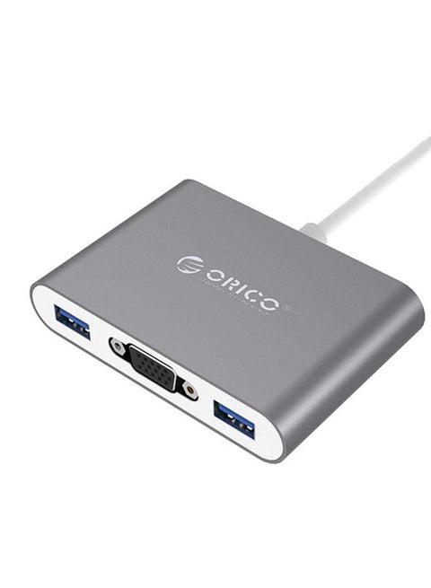 USB HUB With Type-C To VGA/Type-C/Type-A Converter Silver