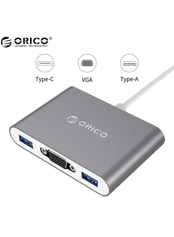 Orico - USB HUB With Type-C To VGA/Type-C/Type-A Converter Silver - Image 1