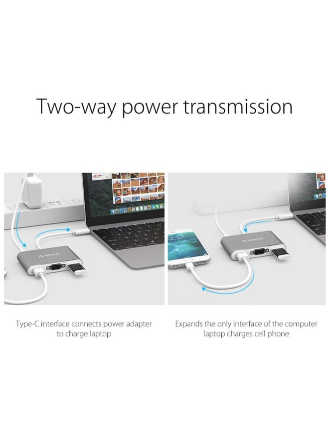 Orico - USB HUB With Type-C To VGA/Type-C/Type-A Converter Silver - Image 1