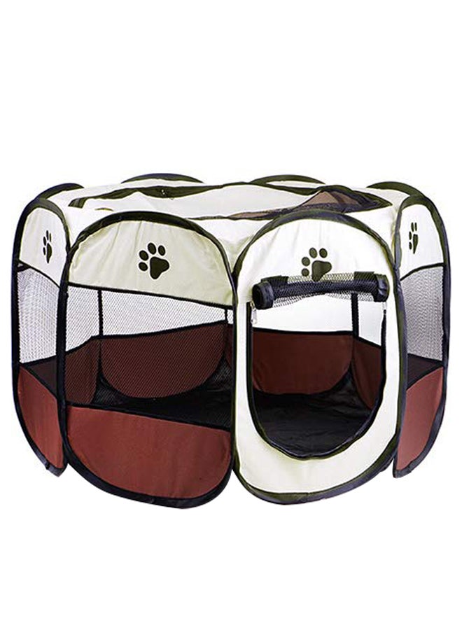 Portable Foldable Playpen Exercise Pet Kennel Brown/White/Black