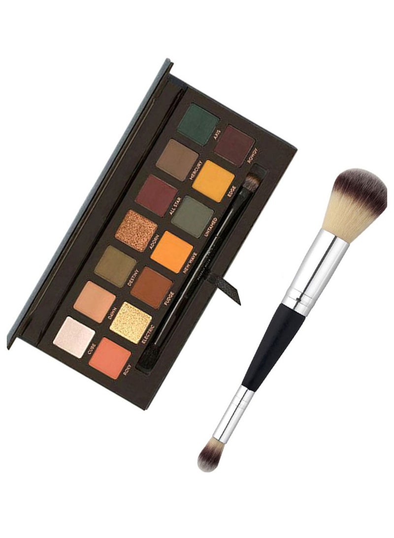 14-Color Shimmer Eyeshadow Palette With Brush Set Multicolour - Image 2