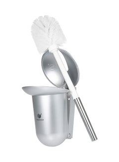 Wall-Mounted Hideaway Toilet Brush and Holder Silver
