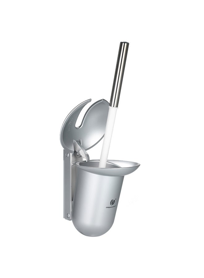 CHUANGDIAN - Wall-Mounted Hideaway Toilet Brush and Holder Silver - Image 1