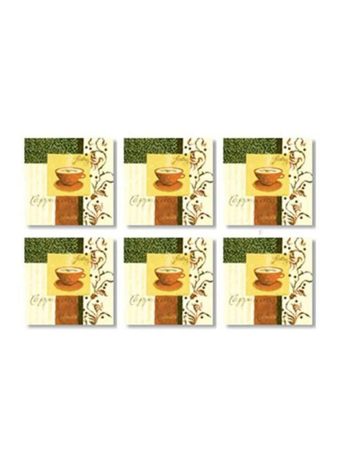طقم قواعد أكواب شاي من 6 قطع أخضر/بني/أصفر 9x9سم