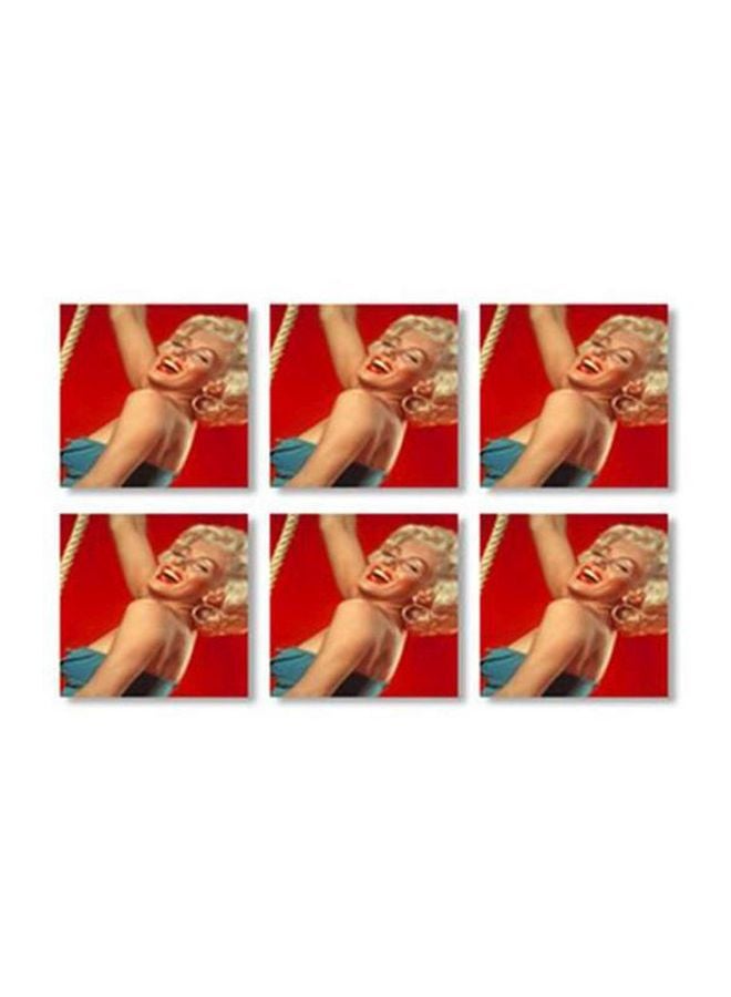 6-Piece Coaster Set Red/Blue/Beige 9x9cm