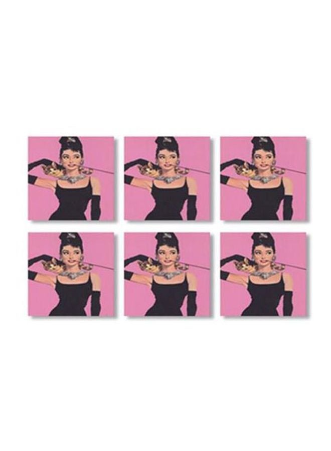 PHOTOBLOCK 6-Piece Tea Coaster Set Black/Pink 9x9cm 