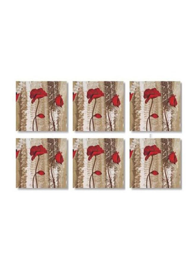 6-Piece Coaster Set Beige/Red/Brown 9x9cm