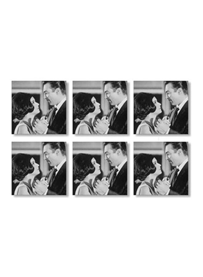 طقم قاعدة الأكواب 6 قطع أسود/ أبيض 9x9سم