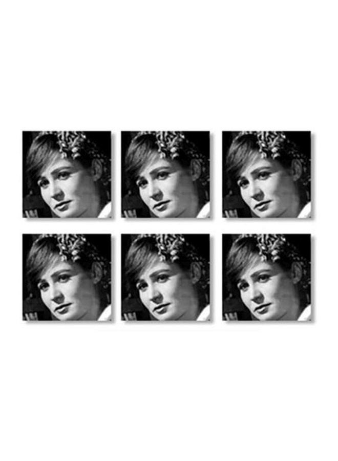 طقم قواعد أكواب شاي من 6 قطع أسود/ أبيض 9x9سم