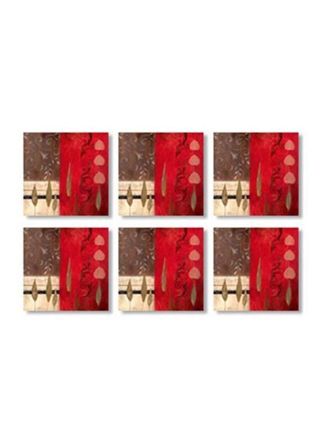 طقم قواعد أكواب شاي من 6 قطع بيج/أحمر/بني 9x9سم