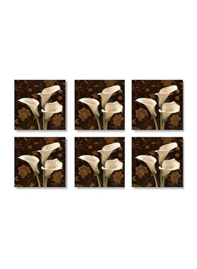 طقم قاعدة الأكواب 6 قطع البني/الأبيض 9x9سم