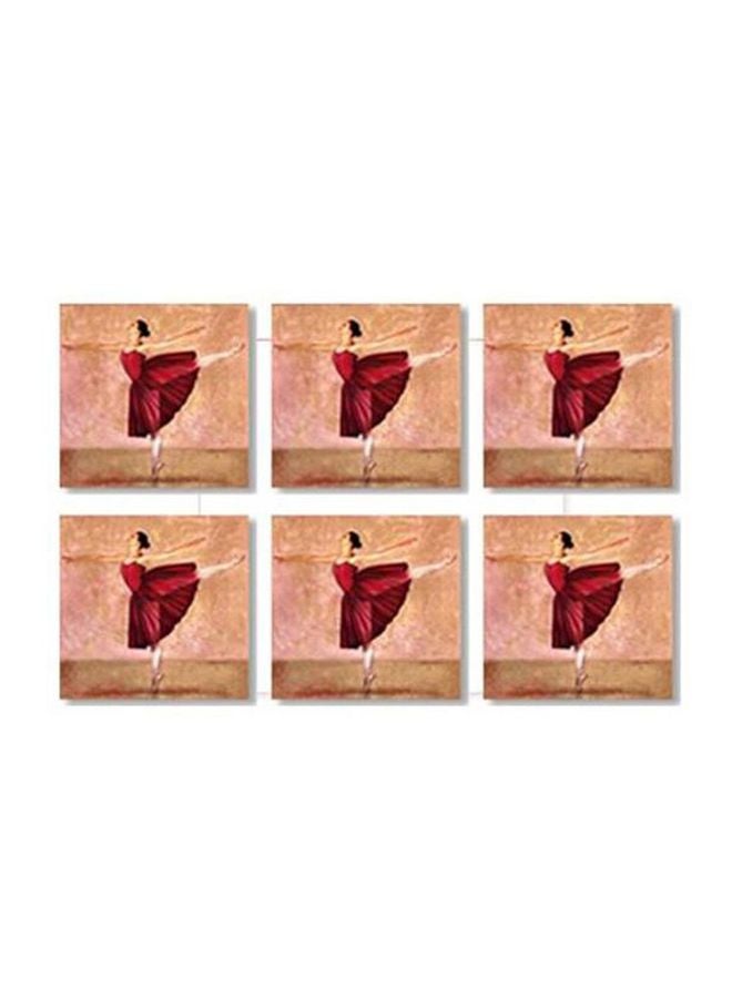 فوتو بلوك طقم قواعد أكواب شاي من 6 قطع وردي/أحمر 9x9سم