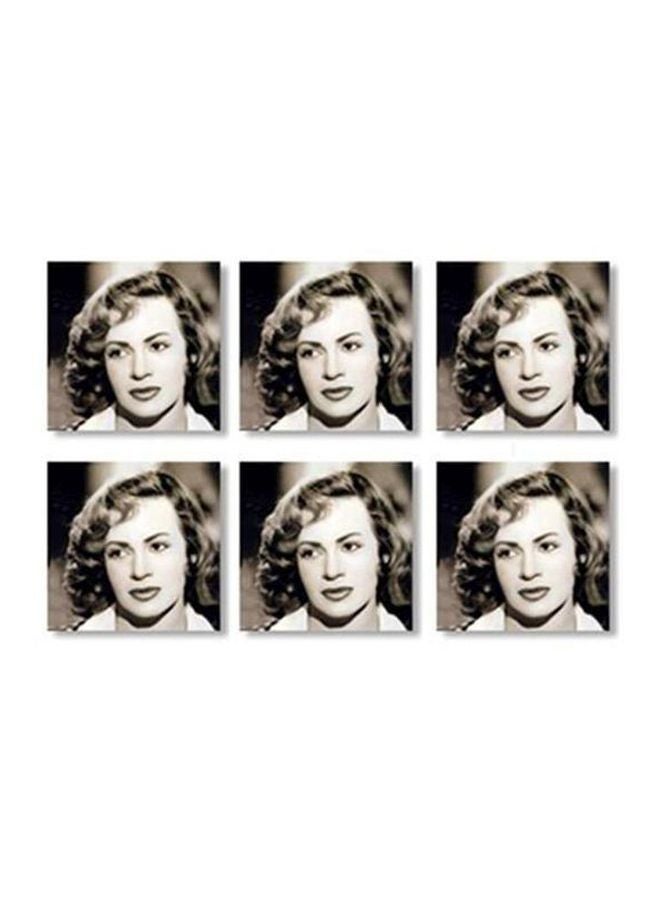 طقم قواعد أكواب شاي من 6 قطع أسود/ أبيض 9x9سم