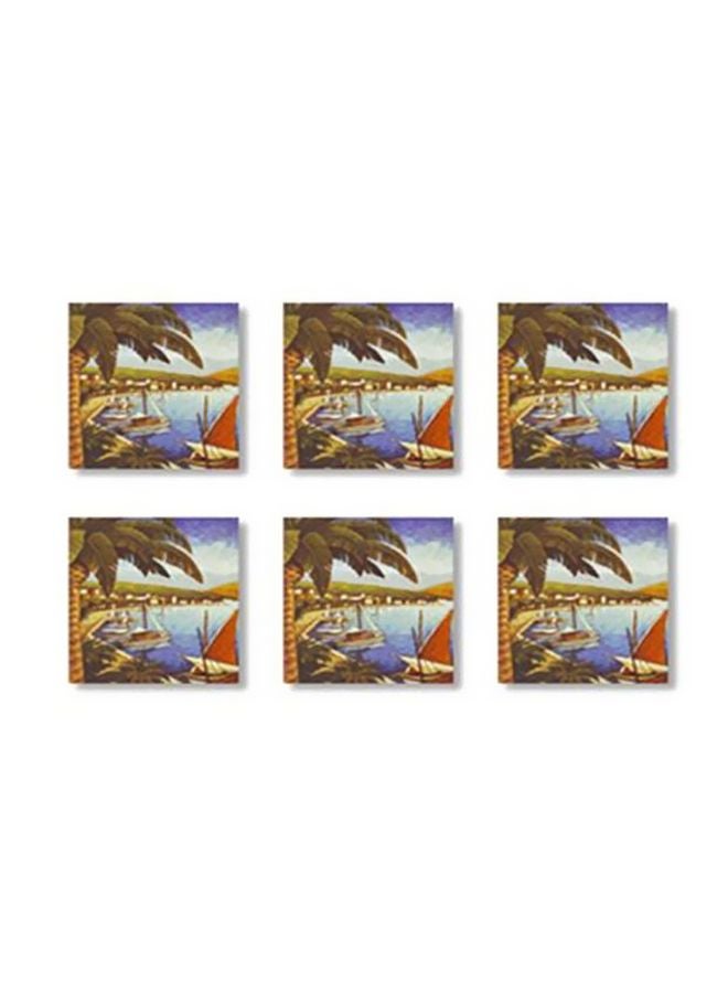 6-Piece Decorative Tea Coaster Set Blue/Green/Beige 9x9cm