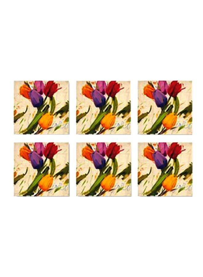 6-Piece Decorative Tea Coaster Set Multicolour 9x9cm