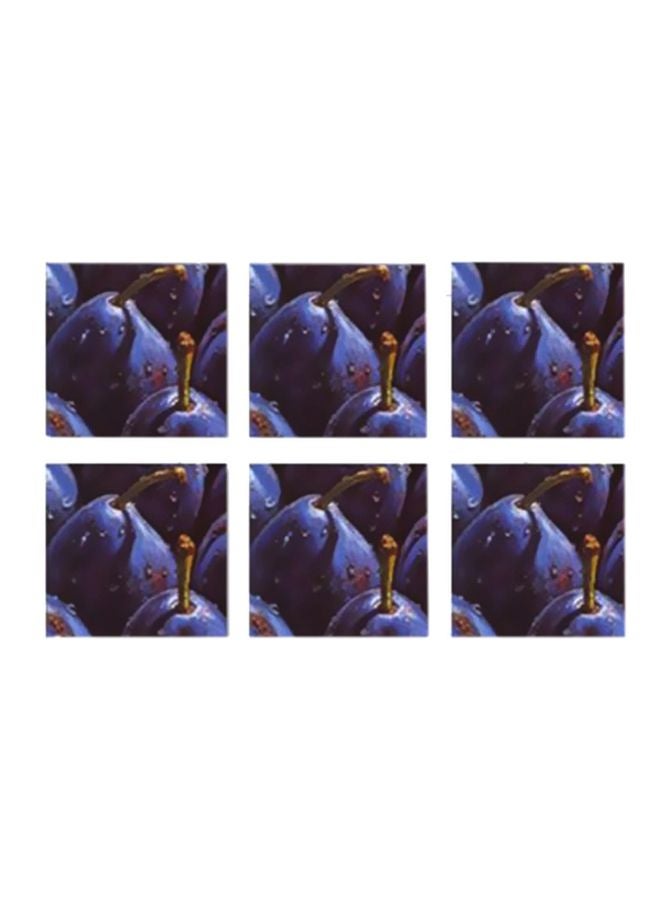 6-Piece Decorative Tea Coaster Set Purple/Brown 9x9cm