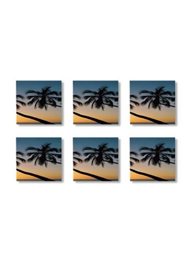 6-Piece Coaster Set Blue/Black/Yellow 9x9cm