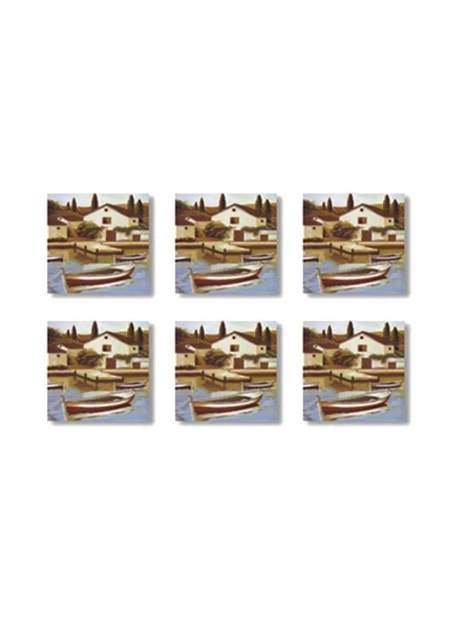 6-Piece Printed Tea Coaster Set Multicolour 9x9cm