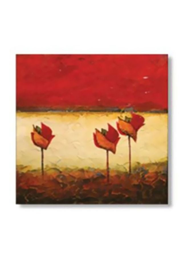Decorative Wall Painting With Frame Red/Beige/Black 24x24cm