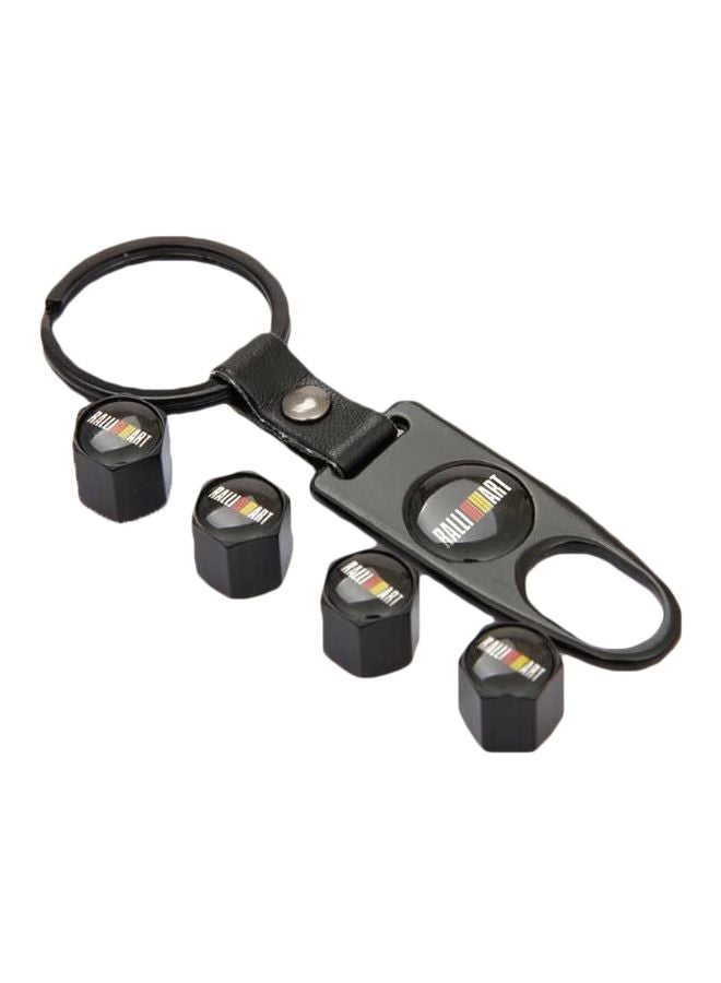Generic 4-Piece Tire Valve Stem Air Caps Covers With Ralliart Logo Keychain 