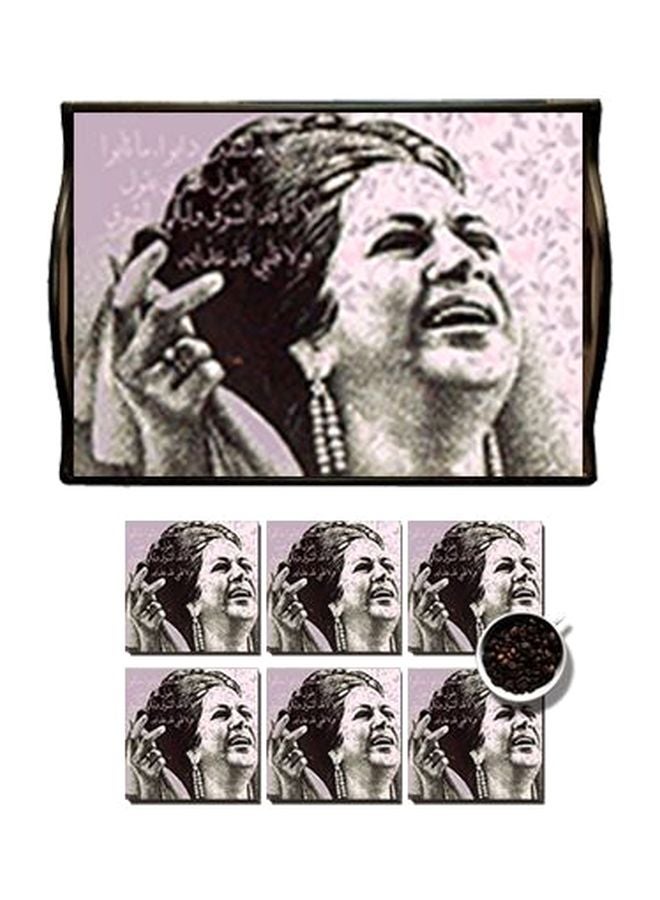 فوتو بلوك طقم صينية تقديم مع حاملة أكواب مكون من 7 قطع أبيض/أزرق