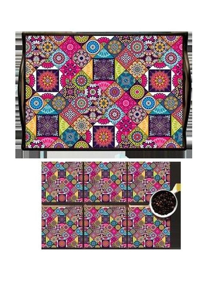 Photo Block 7-Piece Serving Tray With Coaster Set Multicolour 