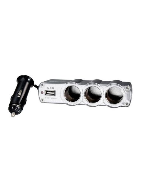 3-Socket USB Lighter Socket Silver/Black