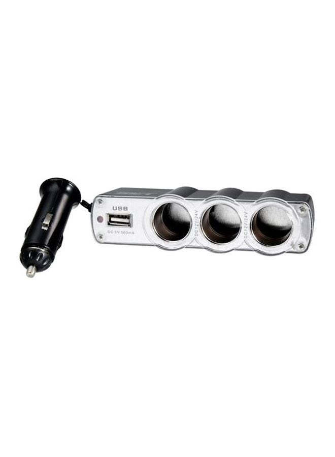 3-Socket USB Lighter Socket Silver/Black