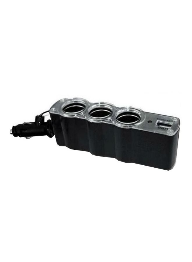 3-Socket USB Cigarette Lighter Black