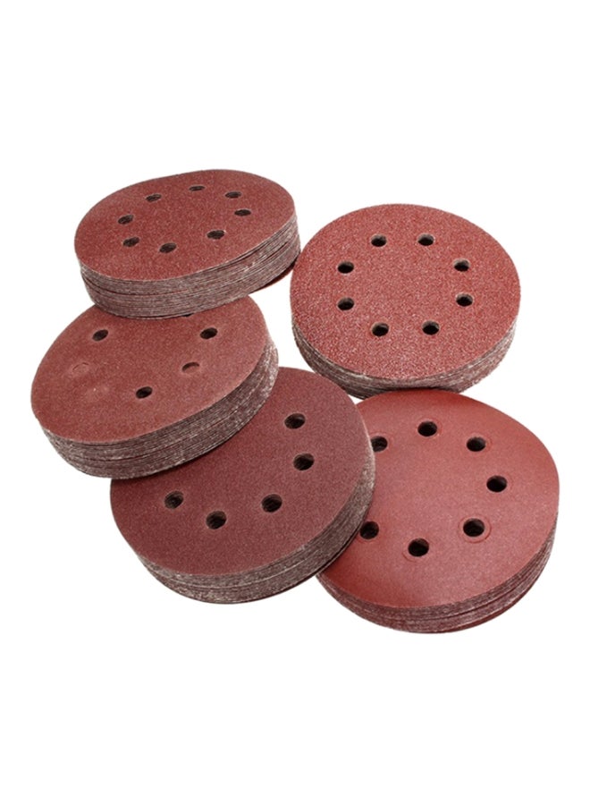 100-Piece Hook Loop Sandpaper With 8 Hole Sand Pad Set Dark Red 125mm  - Image 1