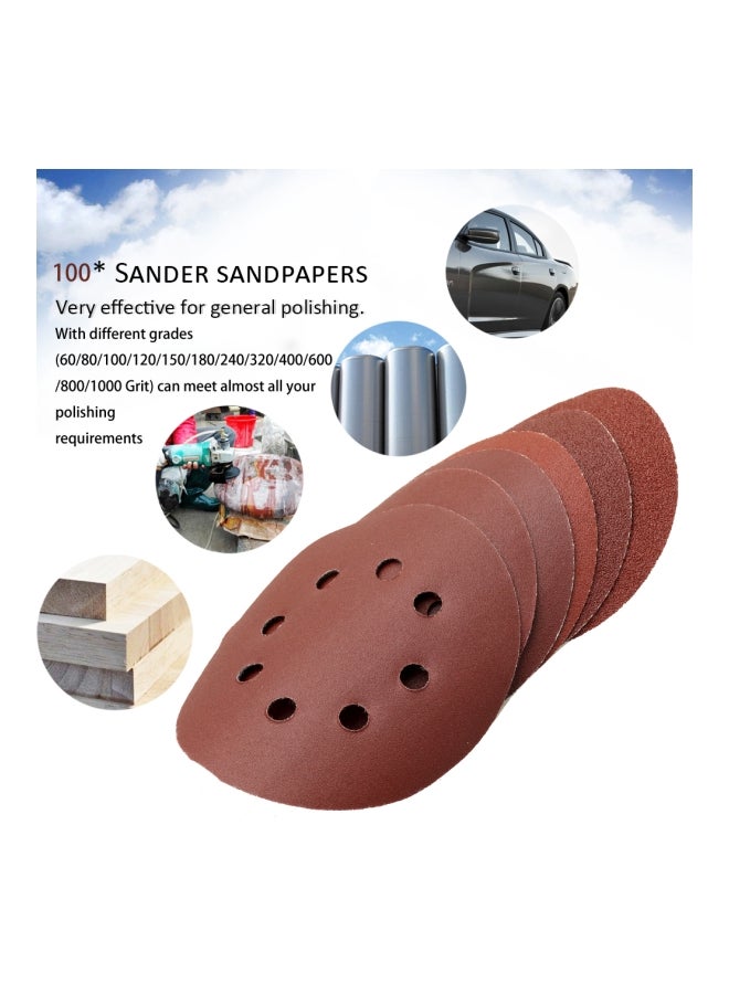 100-Piece Hook Loop Sandpaper With 8 Hole Sand Pad Set Dark Red  - Image 2
