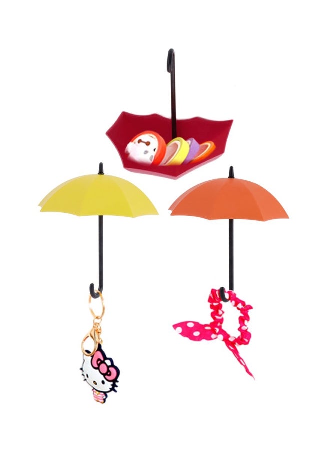 3-Piece Plastic Umbrella Shaped Wall Hook Red/Orange/Yellow  - Image 2