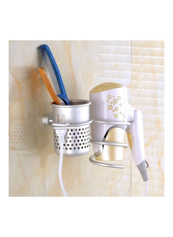 Wall Mounted Hair Dryer Holder With Comb Organizer Silver 22x12x11centimeter  - Image 2