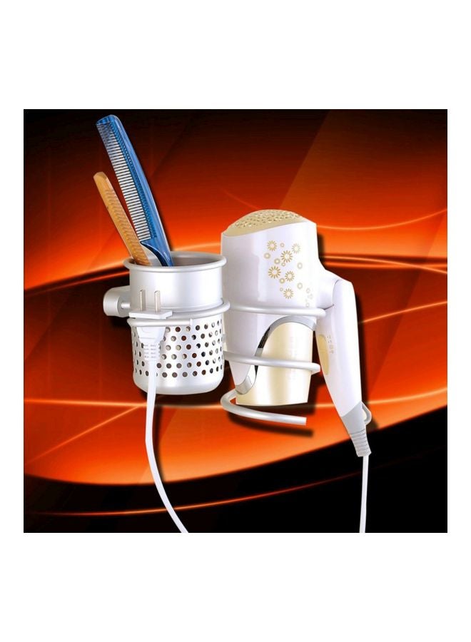 Wall Mounted Hair Dryer Holder With Comb Organizer Silver 22x12x11centimeter  - Image 5