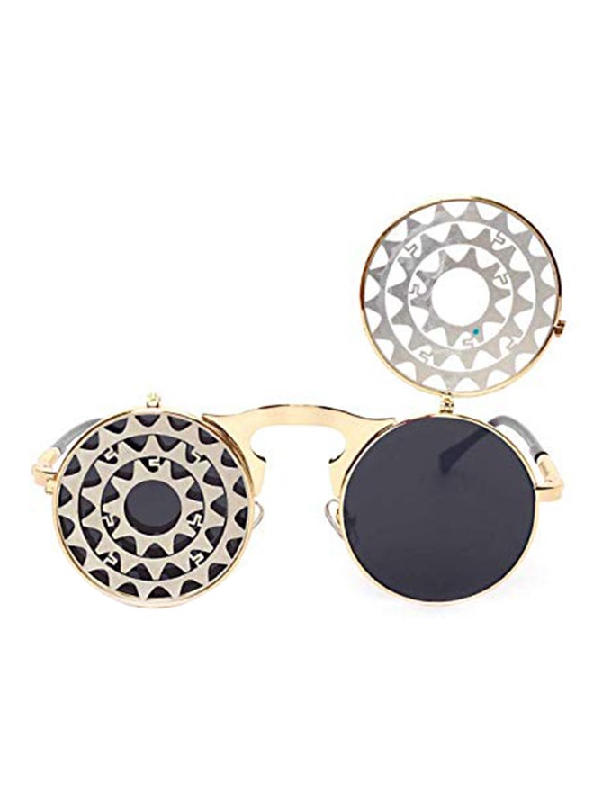 Retro Round Frame Steampunk Flip-up Sunglasses - Image 3