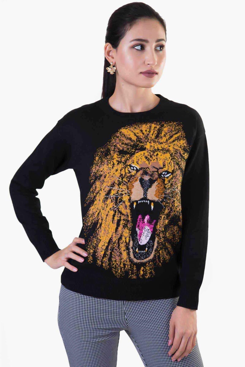 Raw Orange Lion Sweater Black  - Image 1