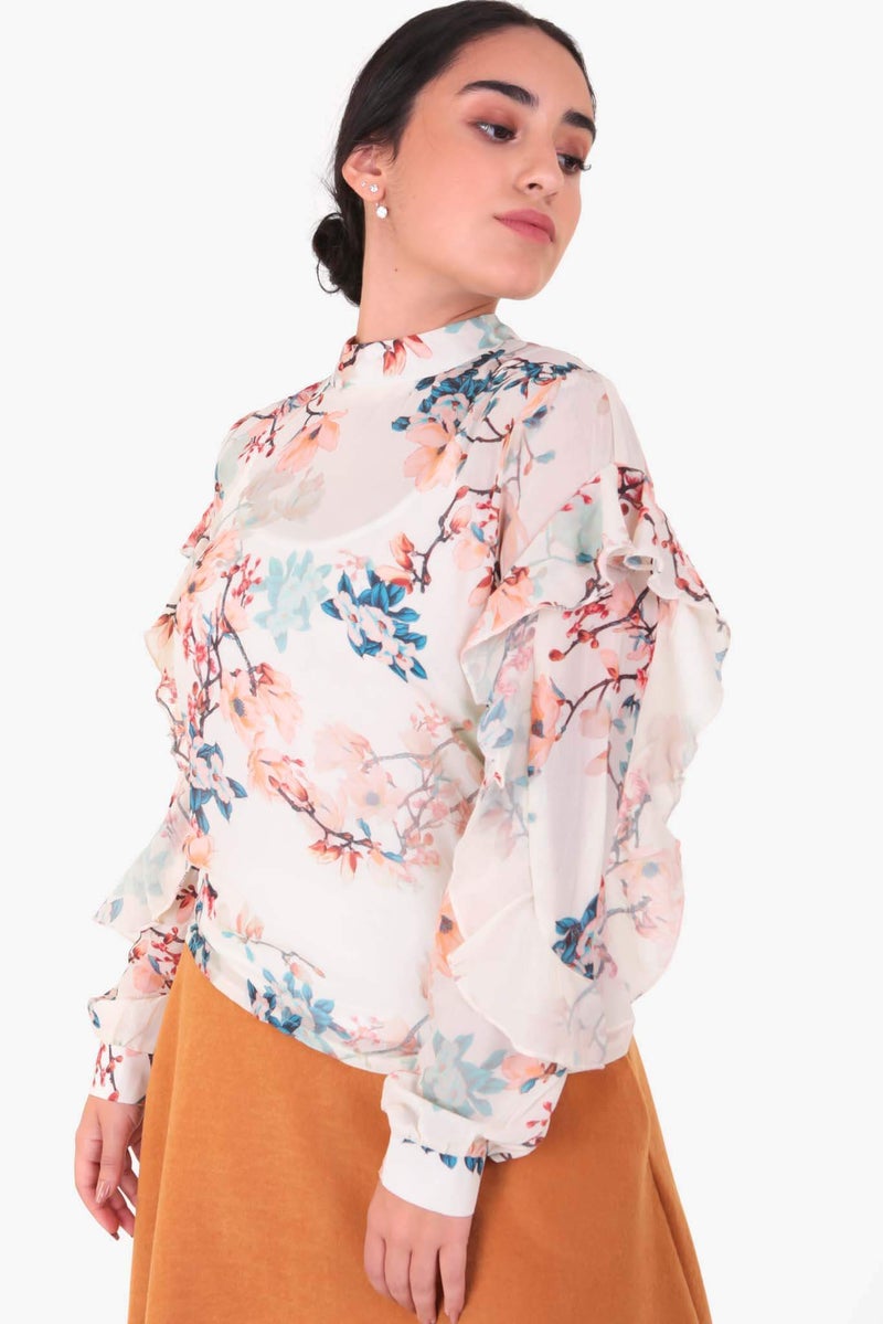 Raw Orange - Flowery Printed Top Multicolour - Image 1
