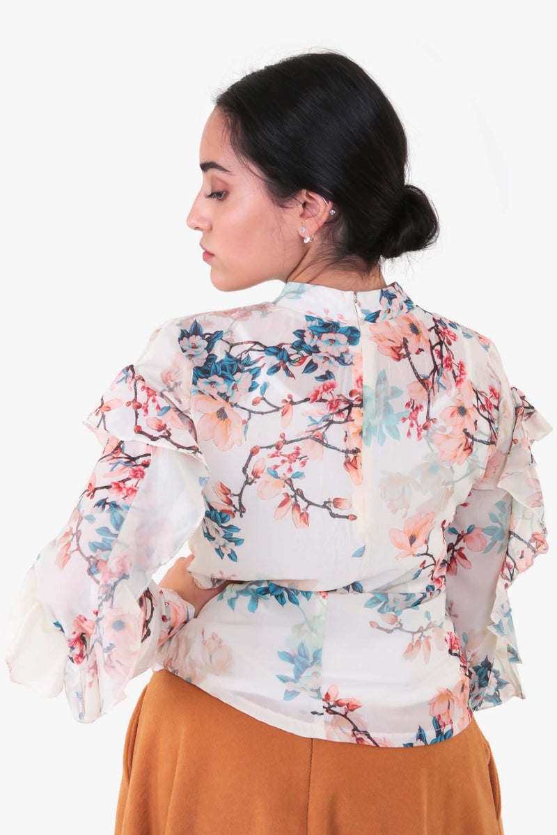 Raw Orange - Flowery Printed Top Multicolour - Image 1