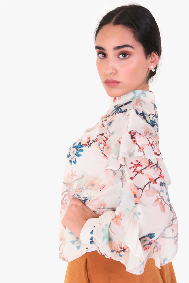 Raw Orange - Flowery Printed Top Multicolour - Image 1