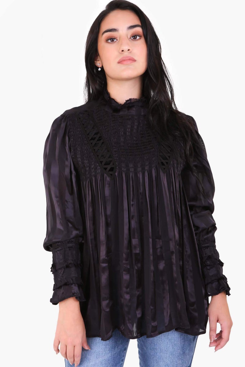 Raw Orange Pleated Top Black  - Image 1