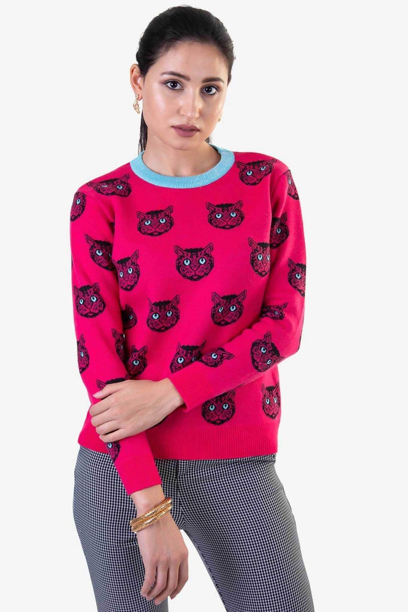 Raw Orange Cat Love Sweater Pink  - Image 1