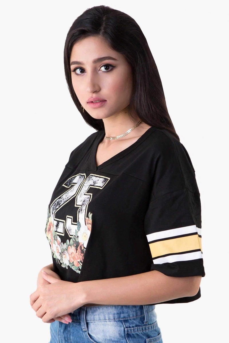 Raw Orange Sporty Crop Top Black  - Image 3