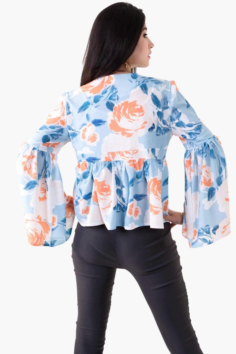 Raw Orange - Tie Front Frill Top Blue - Image 1