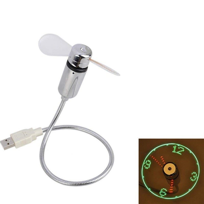 USB Powered LED Fan Clock Silver/White/Clear - Image 2