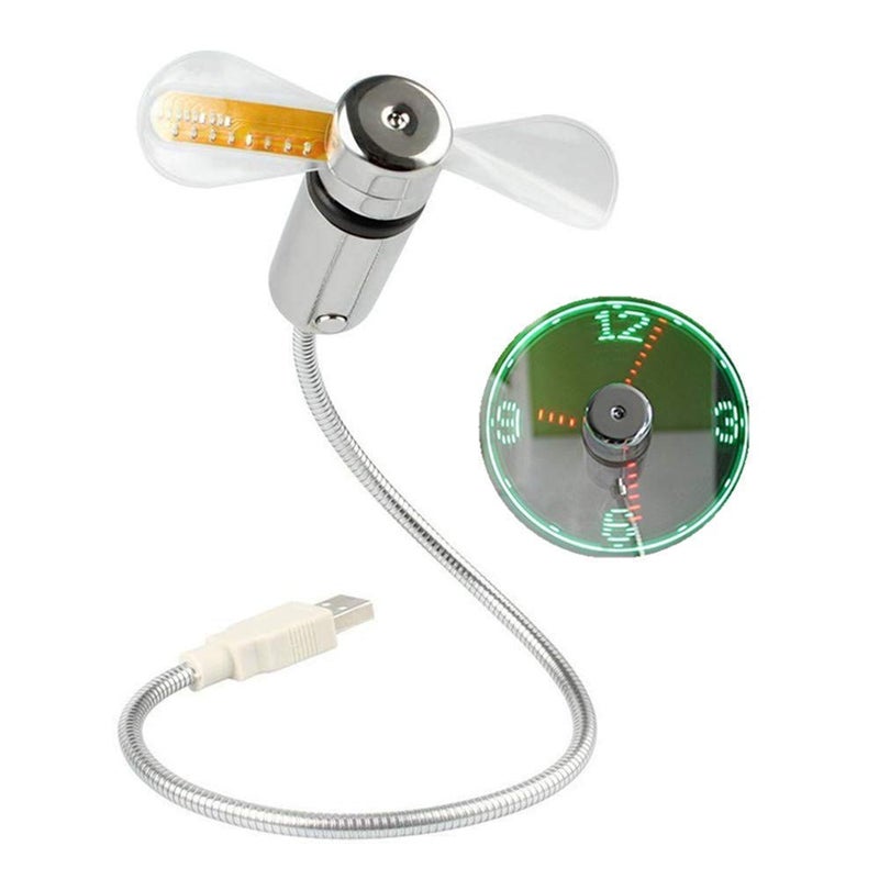 USB Powered LED Fan Clock Silver/White/Clear - Image 1